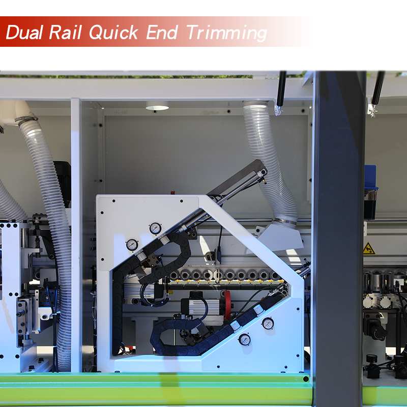 Optionale Konfiguration der Kantenbandiermaschine: 4-Motoren Corner Trimming/Dual Rail Quick End Trimming
